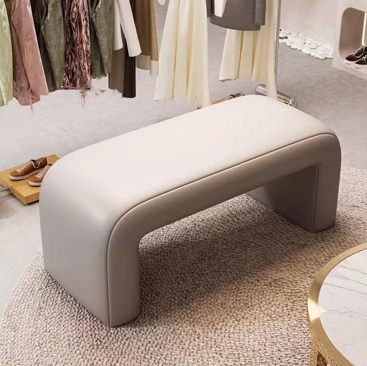 Contemporary Scandinavian Rectangular PU Leather Faux Velvet Wood Panel Shoe Bench For Entryways
