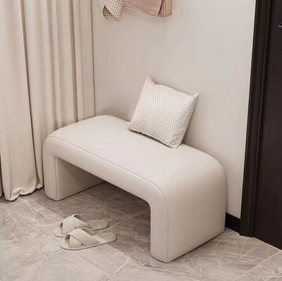Contemporary Scandinavian Rectangular PU Leather Faux Velvet Wood Panel Shoe Bench For Entryways
