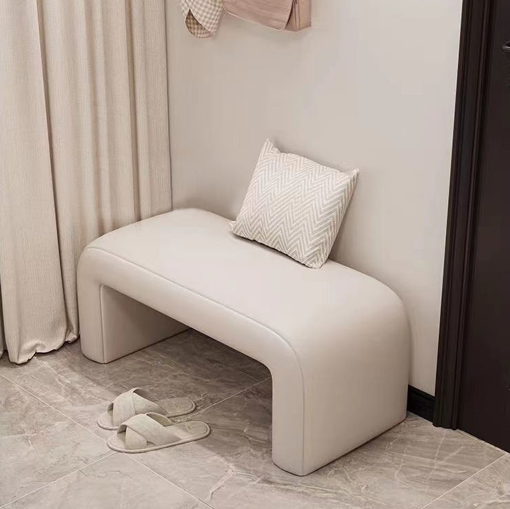 Contemporary Scandinavian Rectangular PU Leather Faux Velvet Wood Panel Shoe Bench For Entryways