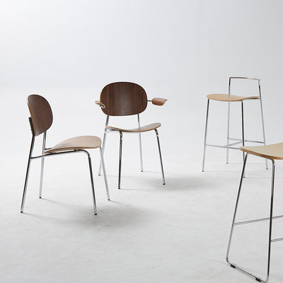 Modern Minimalist Square Carbon Steel Bentwood Backrest Dining Chair For Dining Room