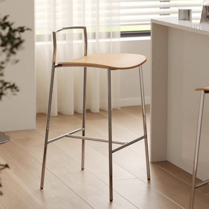 Tabouret de bar moderne minimaliste carré en fer à plusieurs niveaux avec panneau en bois massif pour salle à manger 