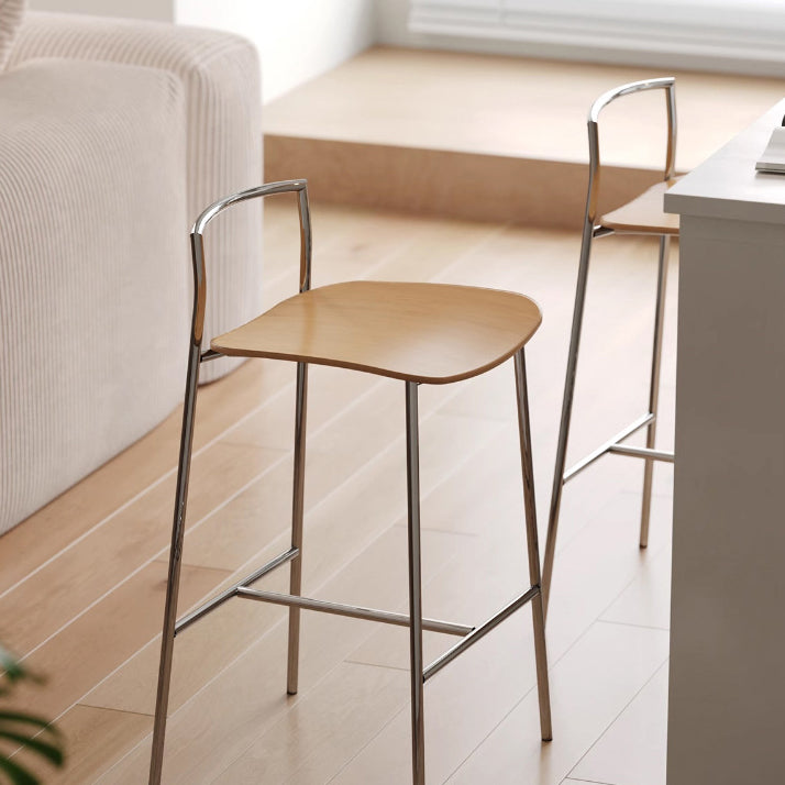 Tabouret de bar moderne minimaliste carré en fer à plusieurs niveaux avec panneau en bois massif pour salle à manger 
