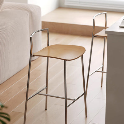 Modern Minimalist Square Iron Multi-Layer Solid Wood Panel Bar Stool For Dining Room