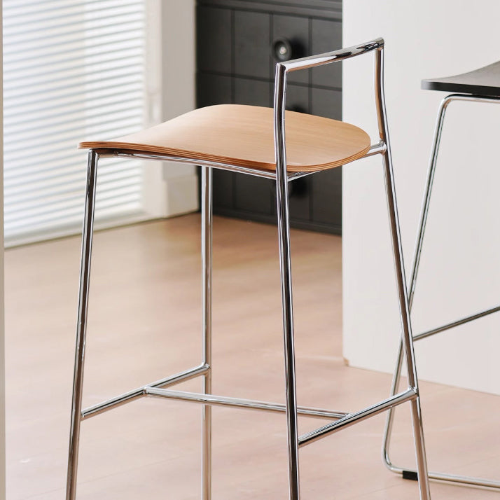Tabouret de bar moderne minimaliste carré en fer à plusieurs niveaux avec panneau en bois massif pour salle à manger 