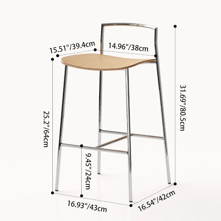 Modern Minimalist Square Iron Multi-Layer Solid Wood Panel Bar Stool For Dining Room