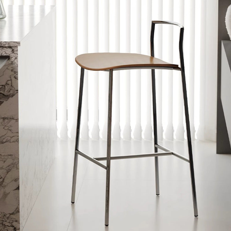 Tabouret de bar moderne minimaliste carré en fer à plusieurs niveaux avec panneau en bois massif pour salle à manger 