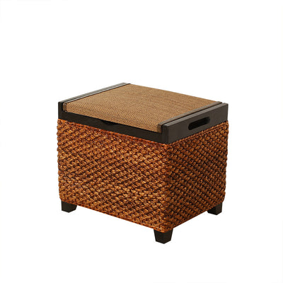 Traditional Chinese Square Pine Solid Wood Plywood Narcissus Vine Storage Low Stool 1-Cabinet For Bedroom