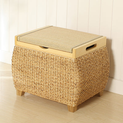 Traditional Chinese Square Pine Solid Wood Plywood Narcissus Vine Storage Low Stool 1-Cabinet For Bedroom