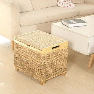 Traditional Chinese Square Pine Solid Wood Plywood Narcissus Vine Storage Low Stool 1-Cabinet For Bedroom