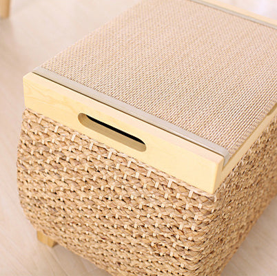 Traditional Chinese Square Pine Solid Wood Plywood Narcissus Vine Storage Low Stool 1-Cabinet For Bedroom