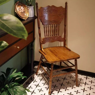 Traditional Farmhouse Rectangular Rubberwood Solid Wood Backrest Dining Chair For Dining Room