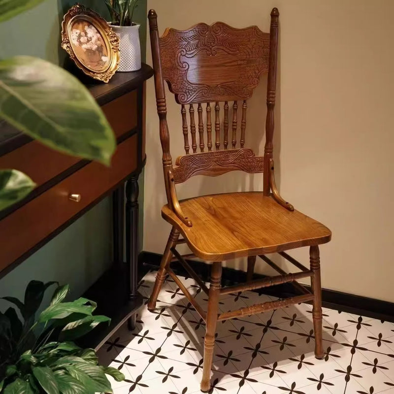 Traditional Farmhouse Rectangular Rubberwood Solid Wood Backrest Dining Chair For Dining Room