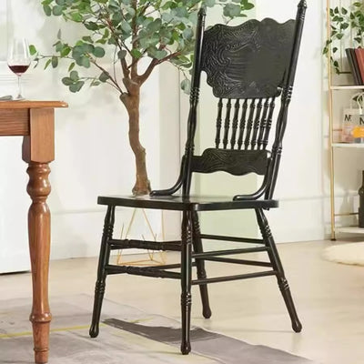 Traditional Farmhouse Rectangular Rubberwood Solid Wood Backrest Dining Chair For Dining Room