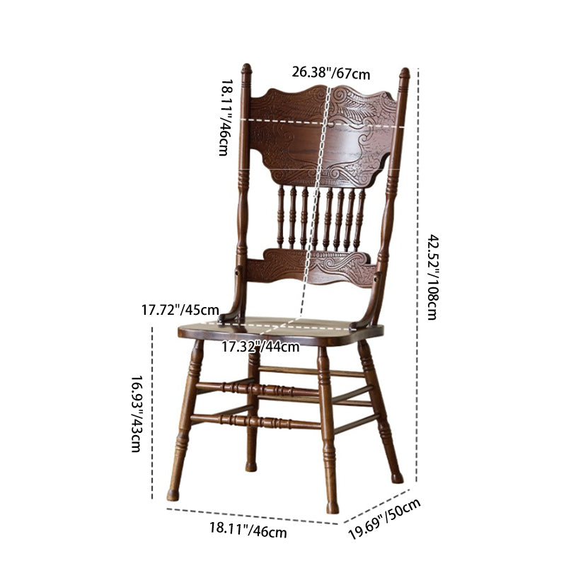 Traditional Farmhouse Rectangular Rubberwood Solid Wood Backrest Dining Chair For Dining Room