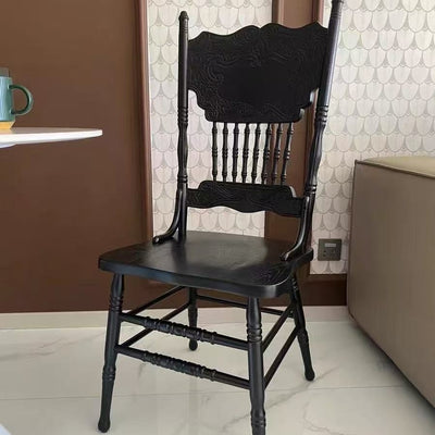 Traditional Farmhouse Rectangular Rubberwood Solid Wood Backrest Dining Chair For Dining Room