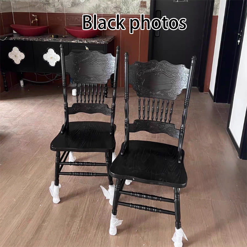 Traditional Farmhouse Rectangular Rubberwood Solid Wood Backrest Dining Chair For Dining Room