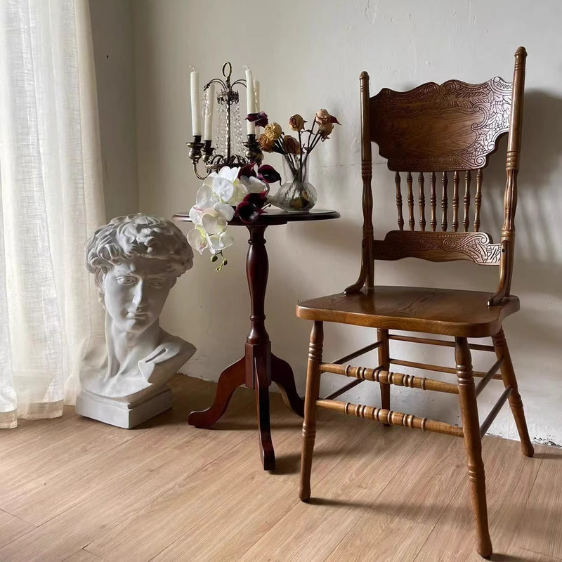 Traditional Farmhouse Rectangular Rubberwood Solid Wood Backrest Dining Chair For Dining Room