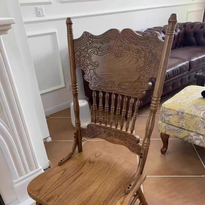 Traditional Farmhouse Rectangular Rubberwood Solid Wood Backrest Dining Chair For Dining Room