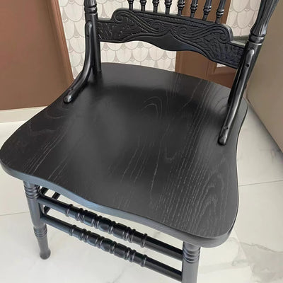 Traditional Farmhouse Rectangular Rubberwood Solid Wood Backrest Dining Chair For Dining Room