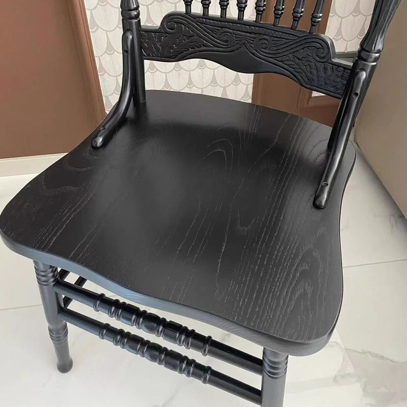 Traditional Farmhouse Rectangular Rubberwood Solid Wood Backrest Dining Chair For Dining Room