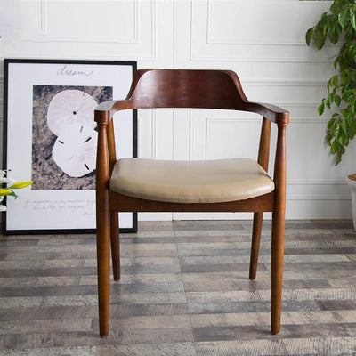 Modern Minimalist Square White Camphor Wood Solid Wood PU Leather Backrest Chair For Living Room