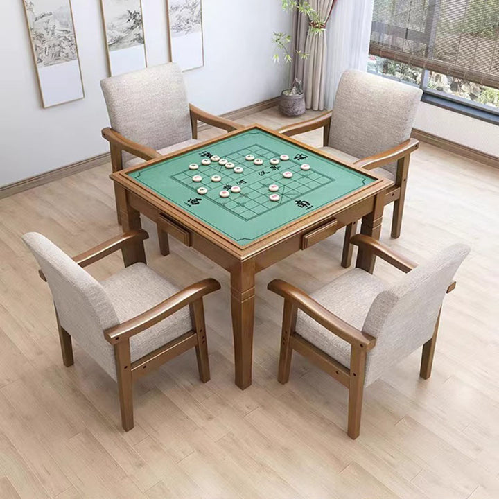 Moderner minimalistischer Esszimmerstuhl mit quadratischer Rückenlehne aus Baumwoll-Leinen und Kautschukholz für das Esszimmer 