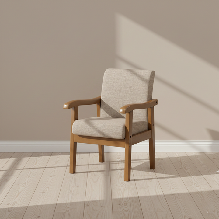 Moderner minimalistischer Esszimmerstuhl mit quadratischer Rückenlehne aus Baumwoll-Leinen und Kautschukholz für das Esszimmer 