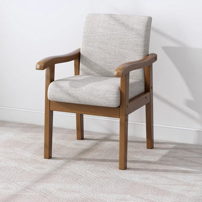 Modern Minimalist Square Cotton-Linen Rubberwood Solid Wood Backrest Dining Chair For Dining Room