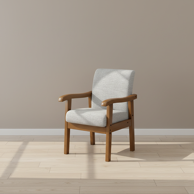 Modern Minimalist Square Cotton-Linen Rubberwood Solid Wood Backrest Dining Chair For Dining Room