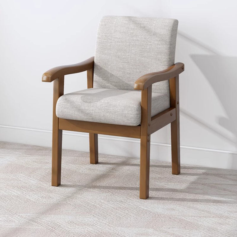 Modern Minimalist Square Cotton-Linen Rubberwood Solid Wood Backrest Dining Chair For Dining Room