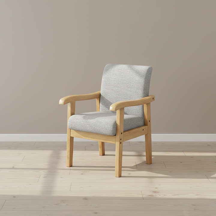 Moderner minimalistischer Esszimmerstuhl mit quadratischer Rückenlehne aus Baumwoll-Leinen und Kautschukholz für das Esszimmer 