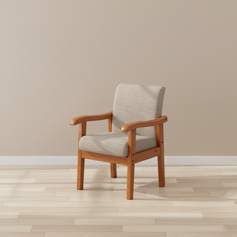 Moderner minimalistischer Esszimmerstuhl mit quadratischer Rückenlehne aus Baumwoll-Leinen und Kautschukholz für das Esszimmer 
