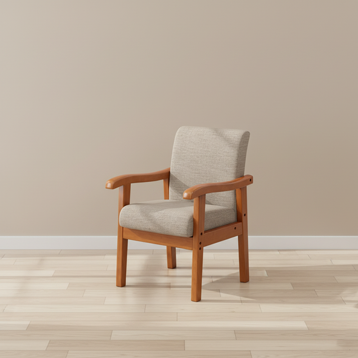 Moderner minimalistischer Esszimmerstuhl mit quadratischer Rückenlehne aus Baumwoll-Leinen und Kautschukholz für das Esszimmer 