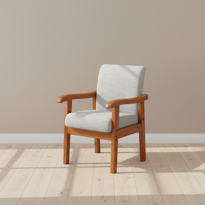 Modern Minimalist Square Cotton-Linen Rubberwood Solid Wood Backrest Dining Chair For Dining Room