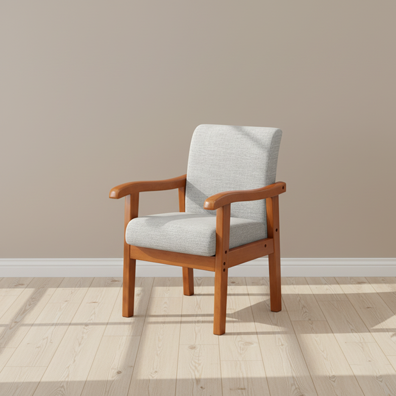 Modern Minimalist Square Cotton-Linen Rubberwood Solid Wood Backrest Dining Chair For Dining Room