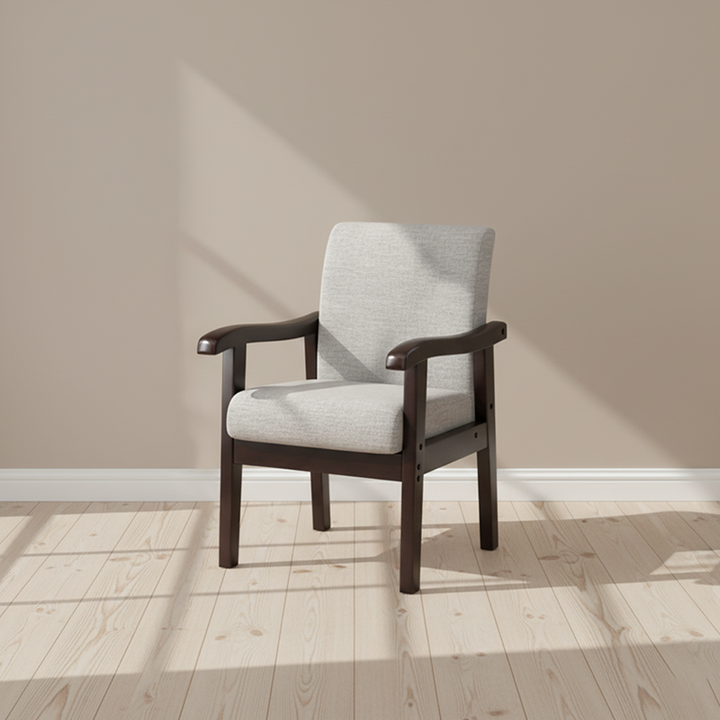 Moderner minimalistischer Esszimmerstuhl mit quadratischer Rückenlehne aus Baumwoll-Leinen und Kautschukholz für das Esszimmer 