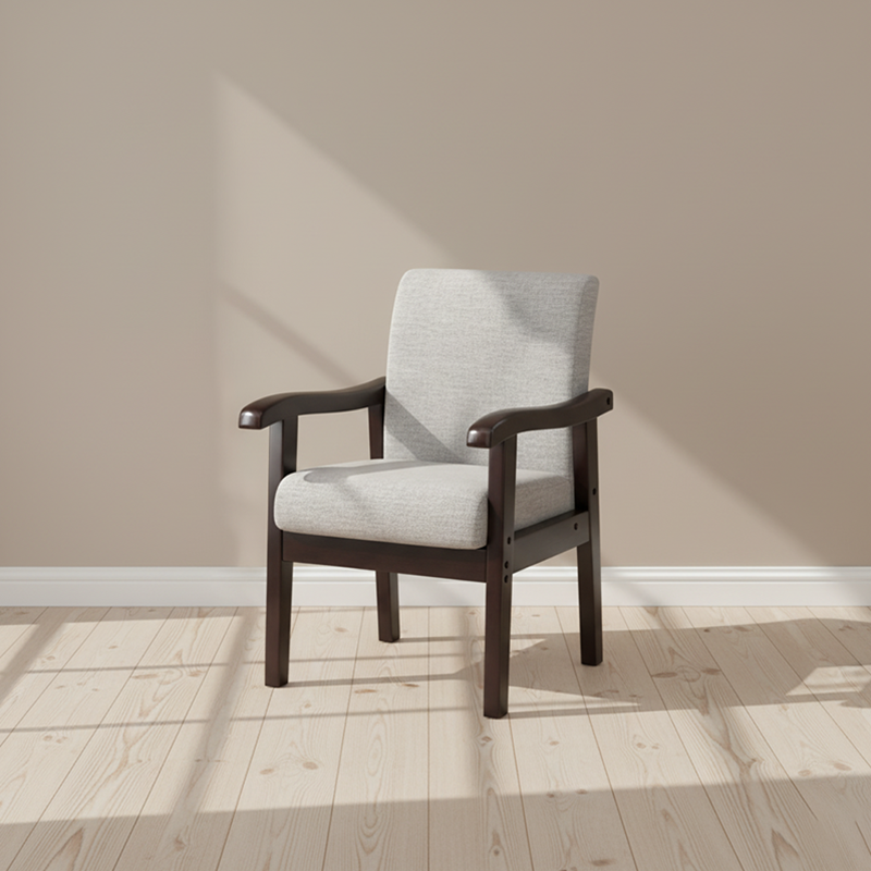 Modern Minimalist Square Cotton-Linen Rubberwood Solid Wood Backrest Dining Chair For Dining Room