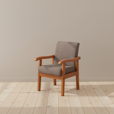 Modern Minimalist Square Cotton-Linen Rubberwood Solid Wood Backrest Dining Chair For Dining Room