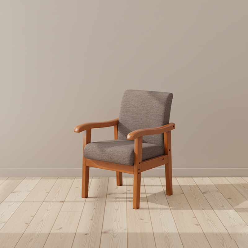 Modern Minimalist Square Cotton-Linen Rubberwood Solid Wood Backrest Dining Chair For Dining Room