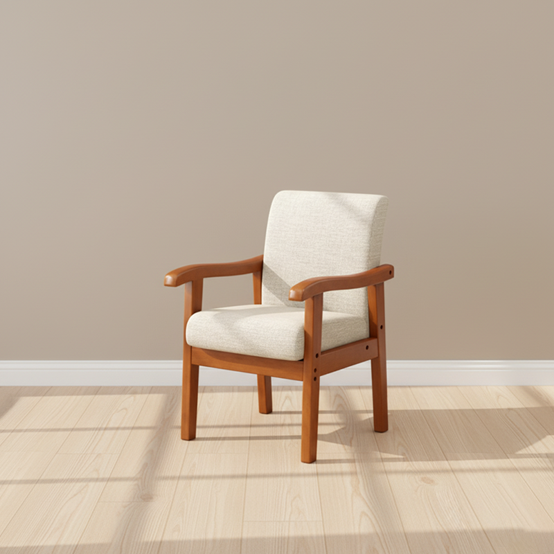 Modern Minimalist Square Cotton-Linen Rubberwood Solid Wood Backrest Dining Chair For Dining Room