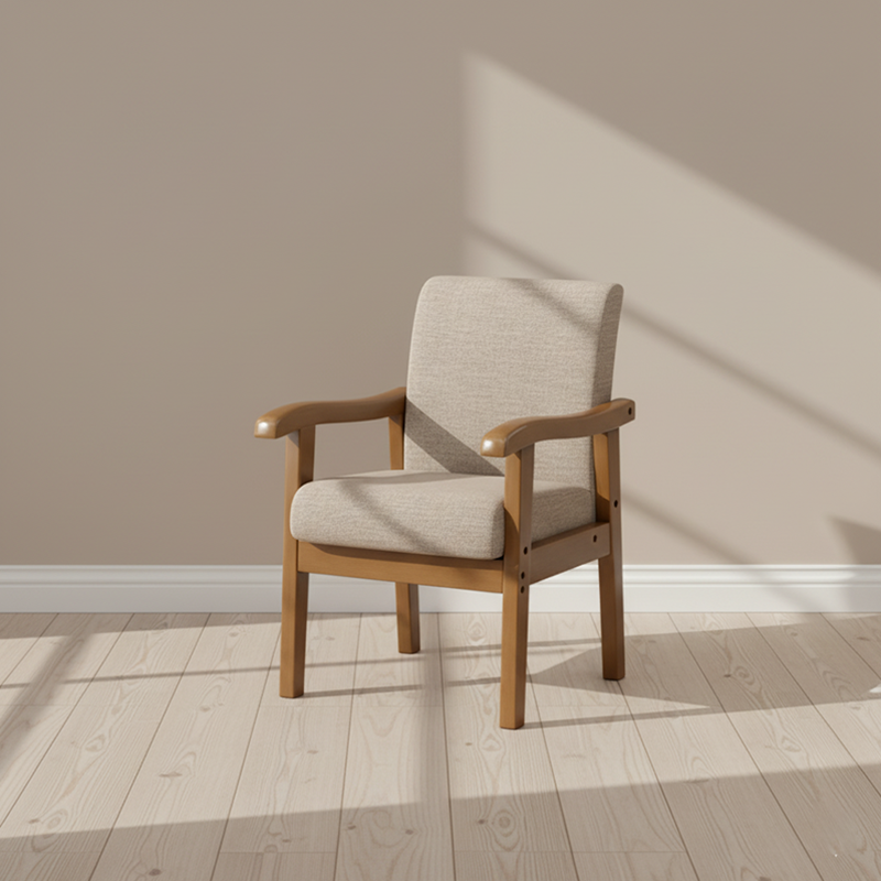 Modern Minimalist Square Cotton-Linen Rubberwood Solid Wood Backrest Dining Chair For Dining Room