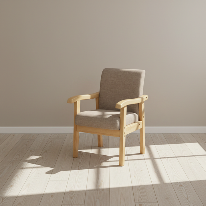 Moderner minimalistischer Esszimmerstuhl mit quadratischer Rückenlehne aus Baumwoll-Leinen und Kautschukholz für das Esszimmer 