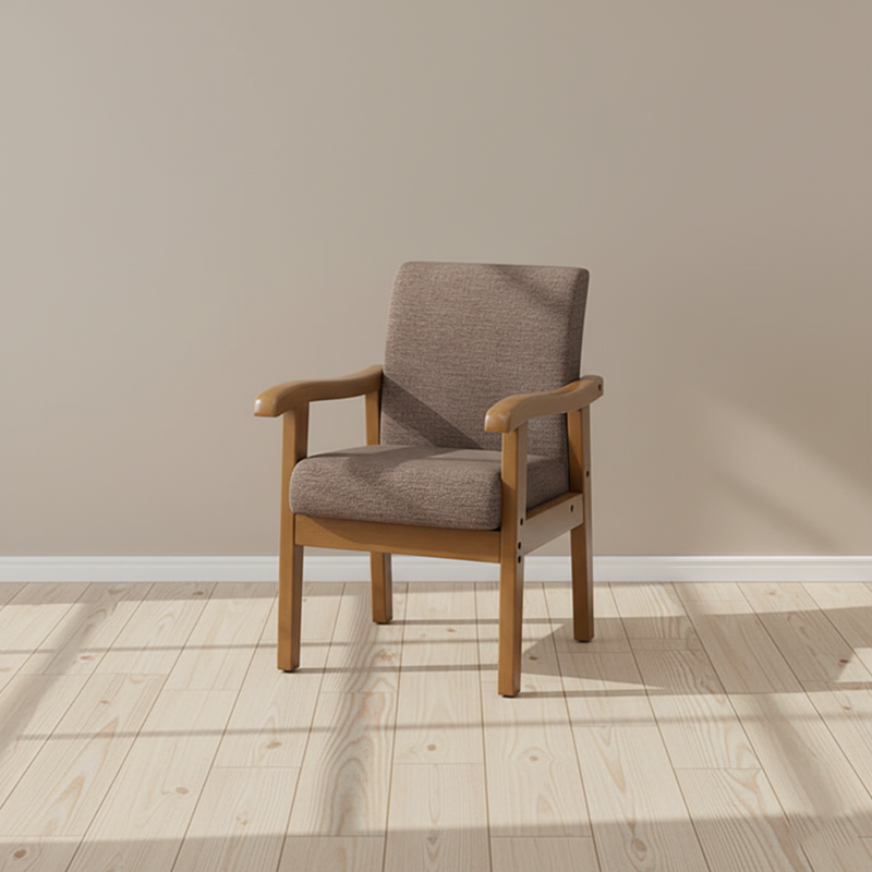 Modern Minimalist Square Cotton-Linen Rubberwood Solid Wood Backrest Dining Chair For Dining Room