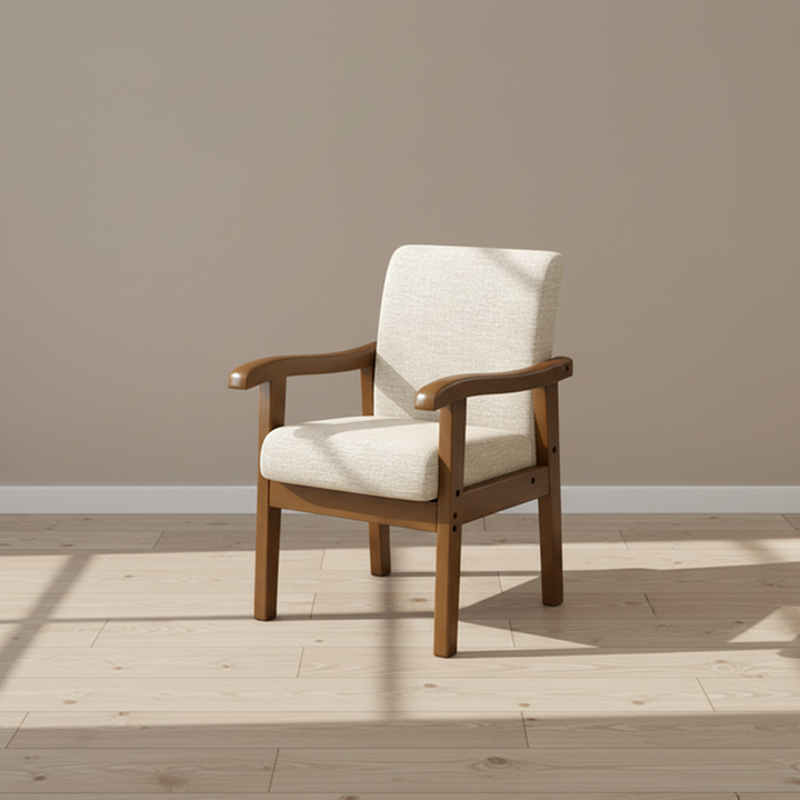 Moderner minimalistischer Esszimmerstuhl mit quadratischer Rückenlehne aus Baumwoll-Leinen und Kautschukholz für das Esszimmer 
