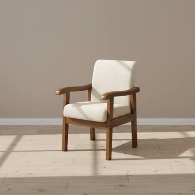 Modern Minimalist Square Cotton-Linen Rubberwood Solid Wood Backrest Dining Chair For Dining Room