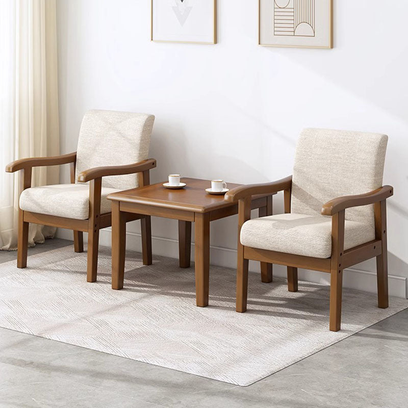 Modern Minimalist Square Cotton-Linen Rubberwood Solid Wood Backrest Dining Chair For Dining Room