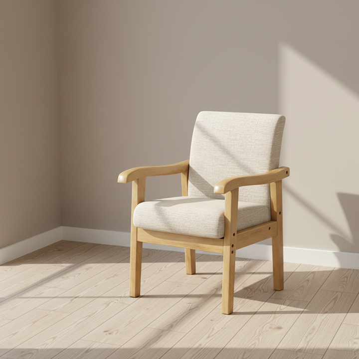 Moderner minimalistischer Esszimmerstuhl mit quadratischer Rückenlehne aus Baumwoll-Leinen und Kautschukholz für das Esszimmer 