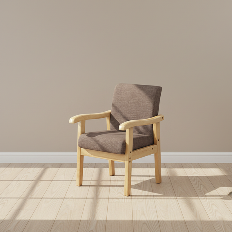 Modern Minimalist Square Cotton-Linen Rubberwood Solid Wood Backrest Dining Chair For Dining Room