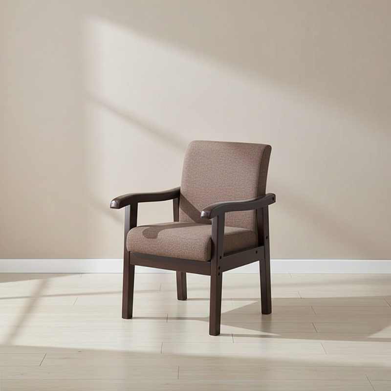 Moderner minimalistischer Esszimmerstuhl mit quadratischer Rückenlehne aus Baumwoll-Leinen und Kautschukholz für das Esszimmer 