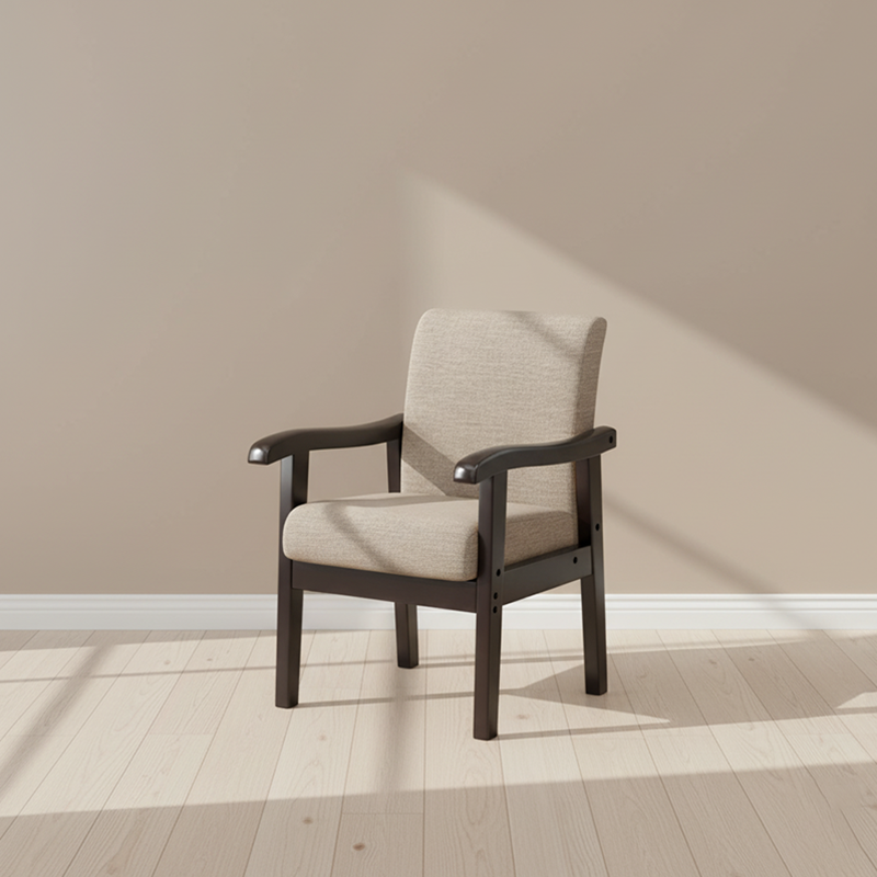 Moderner minimalistischer Esszimmerstuhl mit quadratischer Rückenlehne aus Baumwoll-Leinen und Kautschukholz für das Esszimmer 